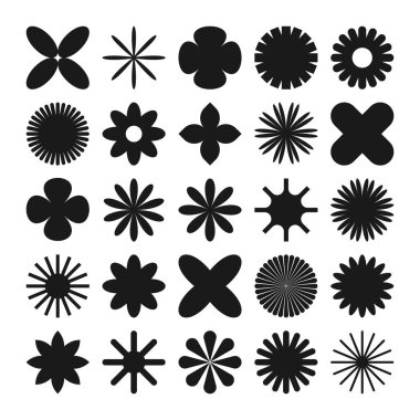 Acımasız geometrik şekiller, semboller. Basit ilkel elementler ve formlar. Bauhaus retro tasarımı, modaya uygun çağdaş minimalist tarzı. Vektör illüstrasyonu.