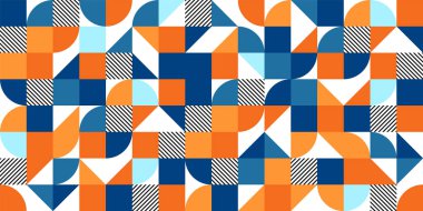 Geometrik model, Bauhaus tarzı. Basit elementlerle modern renkli arka plan. Temel geometrik şekilli ters doku. Yazdırma tasarımı, minimalist poster kapağı. Vektör illüstrasyonu.