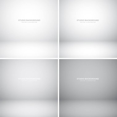 Empty gray studio abstract backgrounds with spotlight effect. Product showcase backdrop. Stage lighting. Vector illustration.