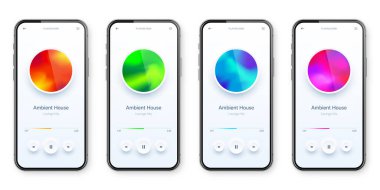 Çevrimiçi ses oynatıcı arayüzü, akıllı telefon uygulaması UI tasarımı. Müzik, medya yayını ve dinleme platformu. Tepkili mobil uygulama. Neumorphism, neumorphic style. Vektör illüstrasyonu