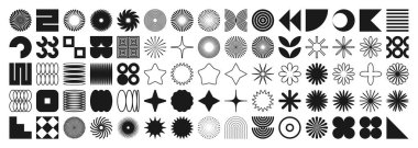 Acımasız geometrik şekiller, semboller. Basit ilkel elementler ve formlar. Bauhaus retro tasarımı, modaya uygun çağdaş minimalist tarzı. Vektör illüstrasyonu.