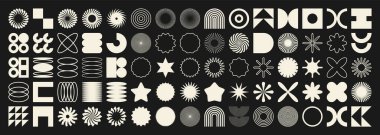 Acımasız geometrik şekiller, semboller. Basit ilkel elementler ve formlar. Bauhaus retro tasarımı, modaya uygun çağdaş minimalist tarzı. Vektör illüstrasyonu.