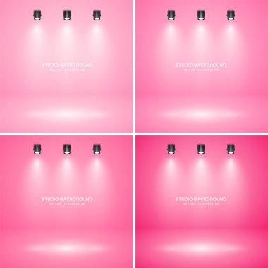 Spot ışığı efektiyle boş gül stüdyosu soyut arka planlar. Ürün vitrini arka planı. Sahne ışıklandırması. Vektör illüstrasyonu.