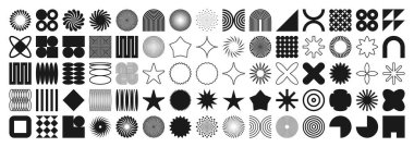 Acımasız geometrik şekiller, semboller. Basit ilkel elementler ve formlar. Bauhaus retro tasarımı, modaya uygun çağdaş minimalist tarzı. Vektör illüstrasyonu.