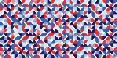 Geometrik model, Bauhaus tarzı. Basit elementlerle modern renkli arka plan. Temel geometrik şekilli ters doku. Yazdırma tasarımı, minimalist poster kapağı. Vektör illüstrasyonu.