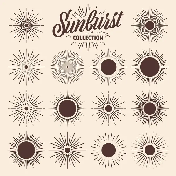 Klasik Güneş Patlaması Günbatımı Işınları Koleksiyonu Çizimi Güneş Patlaması Işık — Stok Vektör