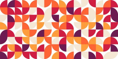 Geometrik model, Bauhaus tarzı. Basit elementlerle modern renkli arka plan. Temel geometrik şekilli ters doku. Yazdırma tasarımı, minimalist poster kapağı. Vektör illüstrasyonu.