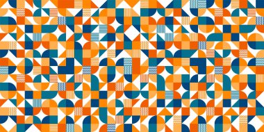 Geometrik model, Bauhaus tarzı. Basit elementlerle modern renkli arka plan. Temel geometrik şekilli ters doku. Yazdırma tasarımı, minimalist poster kapağı. Vektör illüstrasyonu.