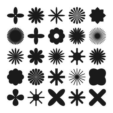 Acımasız geometrik şekiller, semboller. Basit ilkel elementler ve formlar. Bauhaus retro tasarımı, modaya uygun çağdaş minimalist tarzı. Vektör illüstrasyonu.