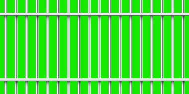 Yeşil krom anahtarla izole edilmiş parlak metal parmaklıklar. Detaylı hapishane kafesi, demir parmaklıklar. Sabıka kaydı. Vektör illüstrasyonu.