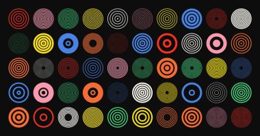 Acımasız geometrik şekiller, renkli semboller. Basit ilkel elementler ve formlar. Bauhaus retro tasarımı, modaya uygun çağdaş minimalist tarzı. Vektör illüstrasyonu.