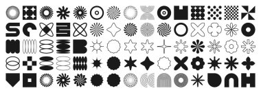 Acımasız geometrik şekiller, semboller. Basit ilkel elementler ve formlar. Bauhaus retro tasarımı, modaya uygun çağdaş minimalist tarzı. Vektör illüstrasyonu.