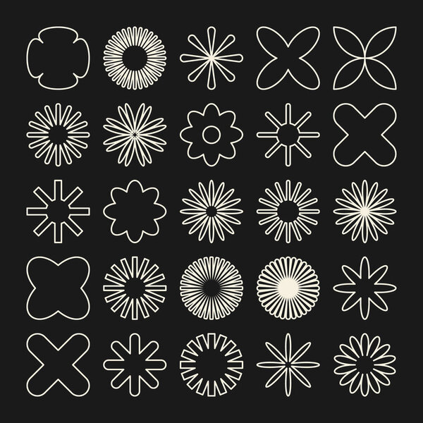 Жестокие геометрические формы, символы. Простые примитивные элементы и формы. Дизайн бауретро, триумфальный стиль современного минимализма. Векторная иллюстрация.