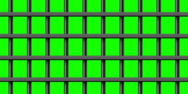 Yeşil krom anahtar arka planında siyah metal parmaklıklar. Detaylı hapishane kafesi, demir parmaklıklar. Sabıka kaydı. Vektör illüstrasyonu.