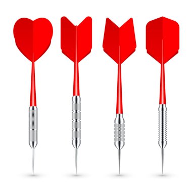 Metal uçlu ve gölgeli kırmızı oklar. Dart atmaca, dart aletleri. Vektör illüstrasyonu.