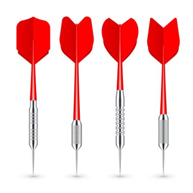 Metal uçlu ve gölgeli kırmızı oklar. Dart atmaca, dart aletleri. Vektör illüstrasyonu.