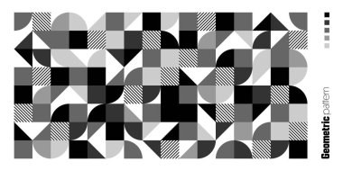 Geometrik model, Bauhaus tarzı. Basit elementlerle modern arka plan. Temel geometrik şekilli ters doku. Yazdırma tasarımı, minimalist poster kapağı. Vektör illüstrasyonu.