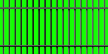 Yeşil krom anahtar arka planında siyah metal parmaklıklar. Detaylı hapishane kafesi, demir parmaklıklar. Sabıka kaydı. Vektör illüstrasyonu.