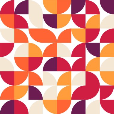 Geometrik model, Bauhaus tarzı. Basit elementlerle modern renkli arka plan. Temel geometrik şekilli ters doku. Yazdırma tasarımı, minimalist poster kapağı. Vektör illüstrasyonu.