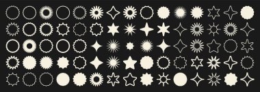 Acımasız geometrik şekiller, semboller. Basit ilkel elementler ve formlar. Bauhaus retro tasarımı, modaya uygun çağdaş minimalist tarzı. Vektör illüstrasyonu.