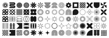 Acımasız geometrik şekiller, semboller. Basit ilkel elementler ve formlar. Bauhaus retro tasarımı, modaya uygun çağdaş minimalist tarzı. Vektör illüstrasyonu.