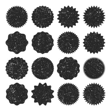 Pulları, etiketleri ve rozetleri postala. Grunge izleri ve posta izleri. Vintage Circle kartpostallı filigranlar. Kullanılmış zarf tasarım elemanları. Vektör illüstrasyonu.