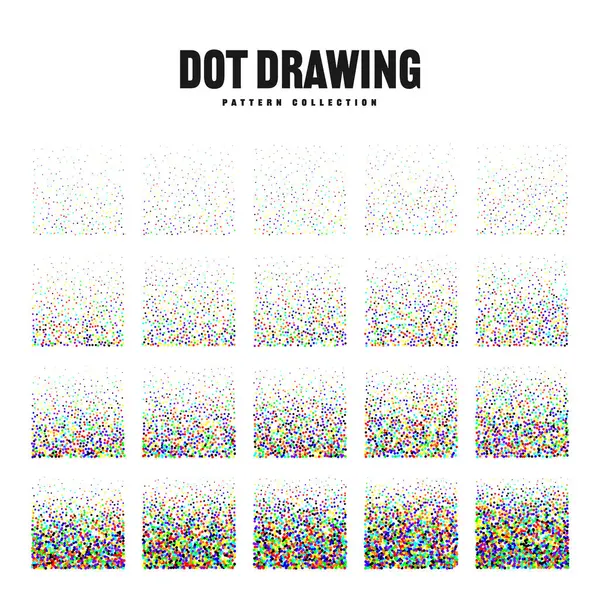 Kare şeklinde noktalı nesneler, klasik noktalı elementler. Noktalama, noktalama çizimi, noktalar kullanarak gölgeleme. Yarı ton etkisi. Renkli gürültü tanecikli doku, desen. Vektör illüstrasyonu