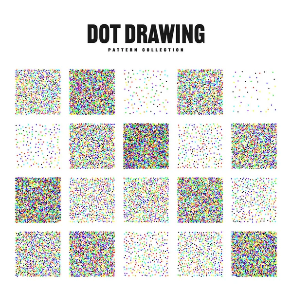 Kare şeklinde noktalı nesneler, klasik noktalı elementler. Noktalama, noktalama çizimi, noktalar kullanarak gölgeleme. Yarı ton etkisi. Renkli gürültü tanecikli doku, desen. Vektör illüstrasyonu