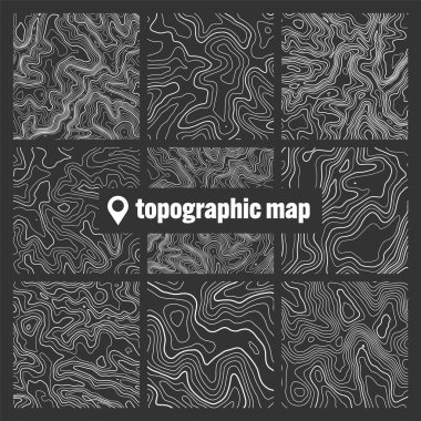 Sınır çizgileri olan topografik harita. Coğrafi arazi şebekesi, rahatlama yüksekliği. Yer yolu deseni. Seyahat ve seyrüsefer, harita tasarım elementi. Vektör illüstrasyonu.