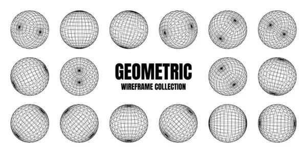 Wireframe Vormen Gevoerde Bol Perspectief Gaas Raster Lage Geometrische Elementen — Stockvector