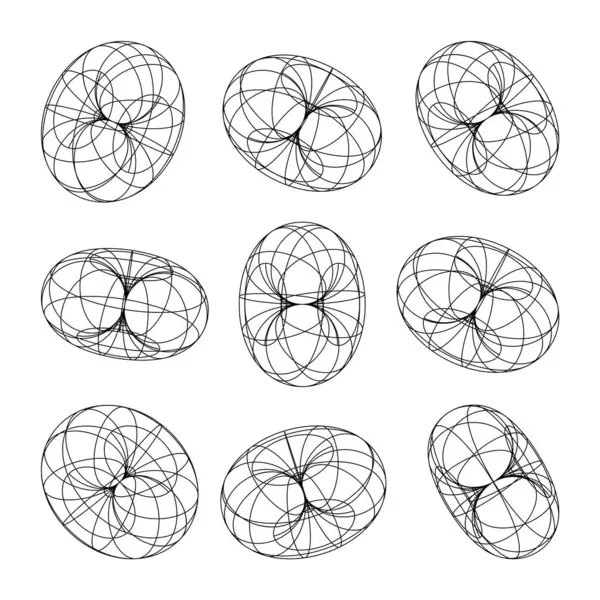 Wireframe Formák Bélelt Tórusz Perspektíva Háló Rács Alacsony Poli Geometriai — Stock Vector