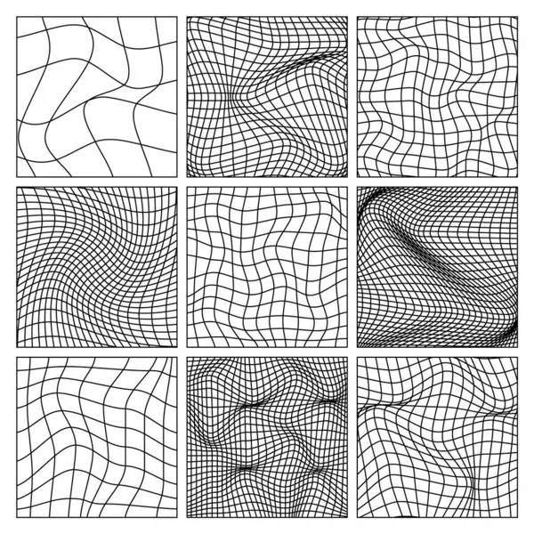 ワイヤーフレームの形 並べられた視野の網 3Dグリッド 低ポリ幾何学的な要素 レトロな未来的なデザイン要素 Y2K 蒸気波とシンセウェーブスタイル ベクトルイラスト — ストックベクタ