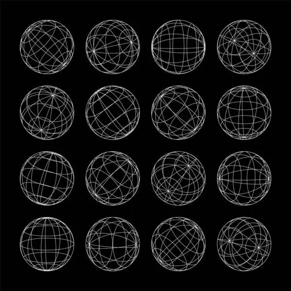 Wireframe Shapes Lined Sphere Perspective Mesh Grid Low Poly Geometric — Stock Vector