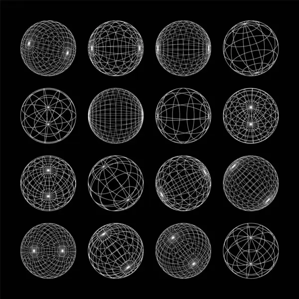 Wireframe Formák Bélelt Gömb Perspektíva Háló Rács Alacsony Poli Geometriai — Stock Vector