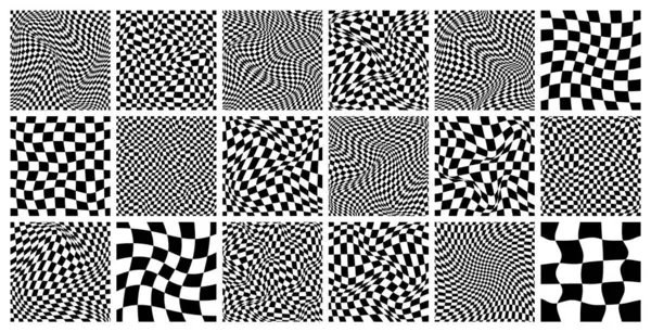 Checkered 까만과 왜곡된 웨이브 기하학 텍스처 스타일의 복고풍 Y2K 일러스트 — 스톡 벡터