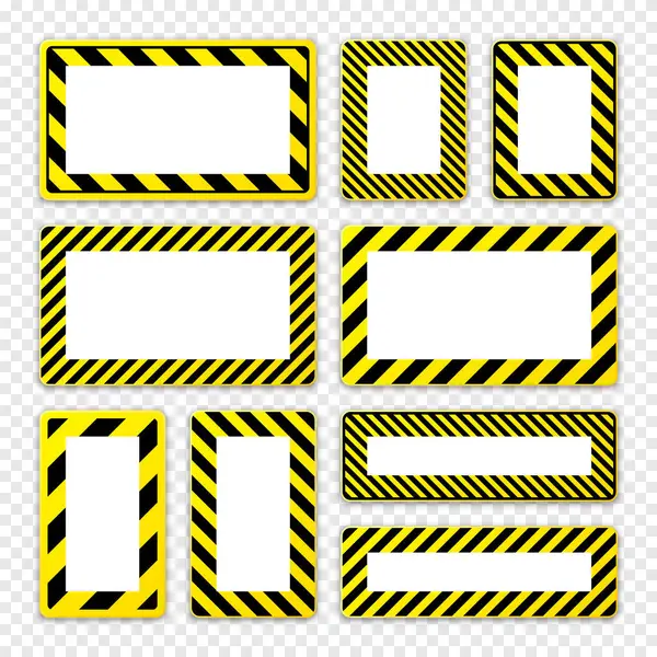 斜めのラインが付いているさまざまな空白警告の印 赤い注意 危険または注意サイン 建設現場の看板 現実的な通知の看板 警告の旗 道の盾 ベクトルイラスト ストックベクター