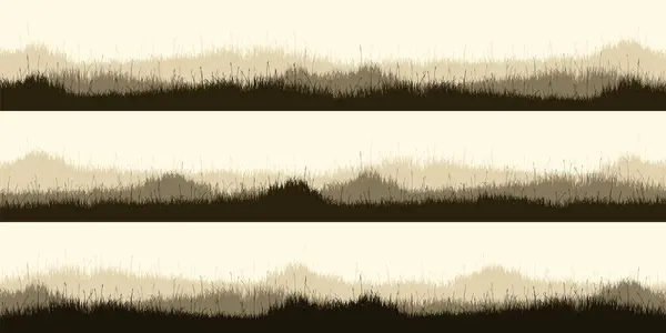 Silhouettes Prairie Avec Herbe Plantes Sur Plaine Paysage Panoramique Pelouse Illustration De Stock