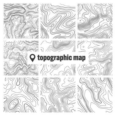 Sınır çizgileri olan topografik harita. Coğrafi arazi şebekesi, rahatlama yüksekliği. Yer yolu deseni. Seyahat ve seyrüsefer, harita tasarım elementi. Vektör illüstrasyonu.