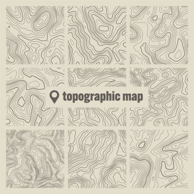 Sınır çizgileri olan topografik harita. Coğrafi arazi şebekesi, rahatlama yüksekliği. Yer yolu deseni. Seyahat ve seyrüsefer, harita tasarım elementi. Vektör illüstrasyonu.