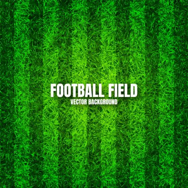 Yeşil çimlerle futbol sahası. Çizgili futbol sahası arka planı. Spor sahası, sahte veya doğal çimenleri olan stadyum. Vektör illüstrasyonu.