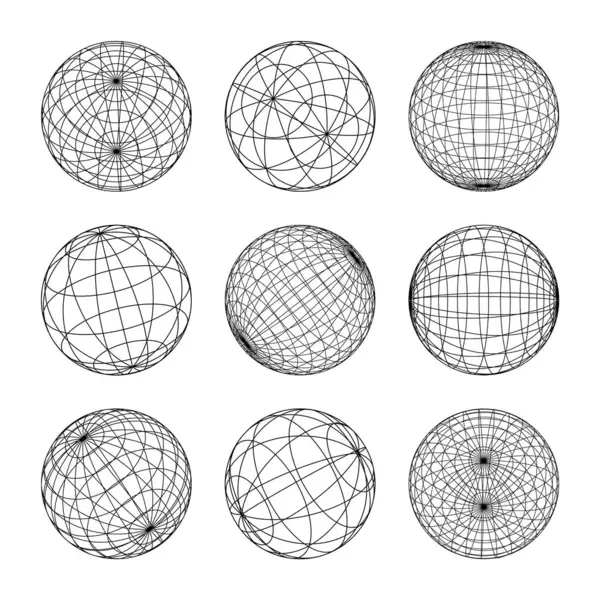 Wireframe Formák Bélelt Gömb Perspektíva Háló Rács Alacsony Poli Geometriai — Stock Vector
