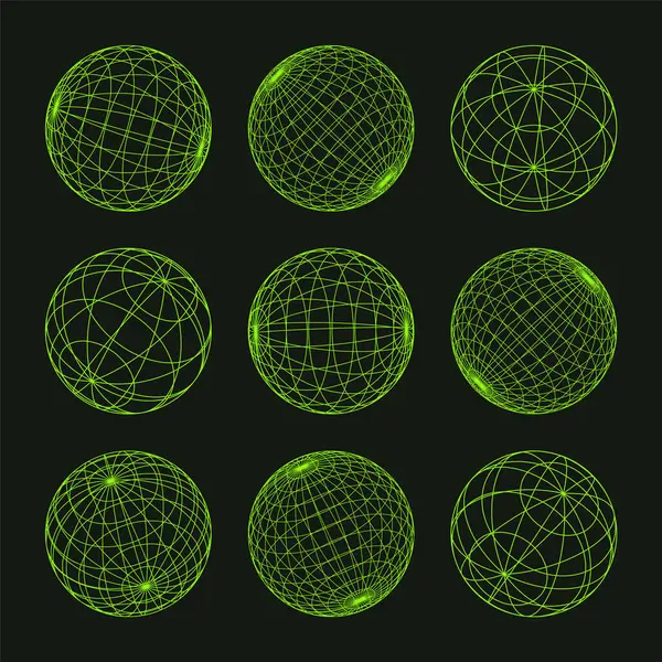 Wireframe Shapes Lined Sphere Perspective Mesh Grid Low Poly Geometric — Stock Vector