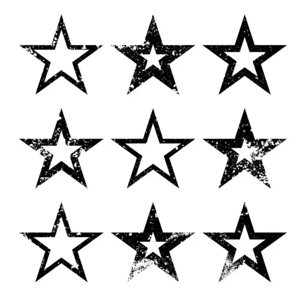Estrellas Vintage Con Grietas Manchas Signo Viejo Dibujado Mano Forma Ilustración de stock