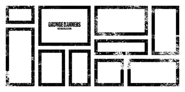 Grunge Quadros Quadrados Banners Com Manchas Arranhões Curva Pincel Elemento Ilustração De Bancos De Imagens