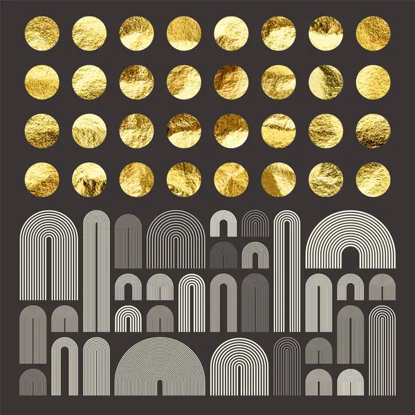 中世のアーチ要素 現代の幾何学的な形状 金ホイル 光沢のある手作りサークル ゴールデン グリッター テクスチャー パターン 現代的なデザイン ミニマリストアート ストックイラスト