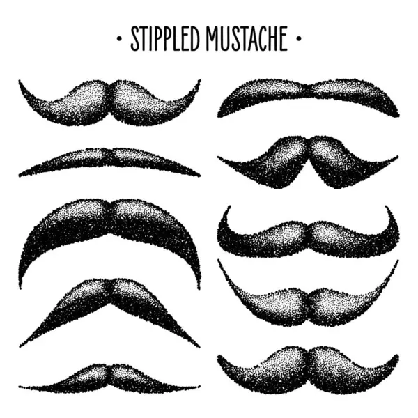 Mustache Vintage Punteado Cabello Facial Rizado Barba Hipster Stippling Dibujo Gráficos Vectoriales