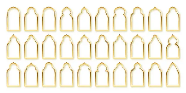 Slami Çerçeveler Doğu Tarzı Altın Arap Şekilleri Pencereler Kemerler Geleneksel Vektör Grafikler