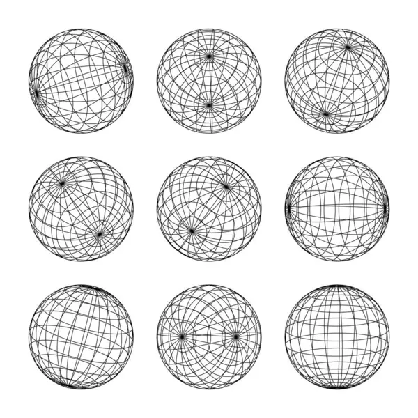 ワイヤーフレームの形状 リネンされた球体 展望メッシュ 3Dグリッド 低ポリ幾何学的な要素 レトロな未来的なデザイン要素 Y2K 蒸気波とシンセウェーブスタイル ベクトルイラスト ストックベクター
