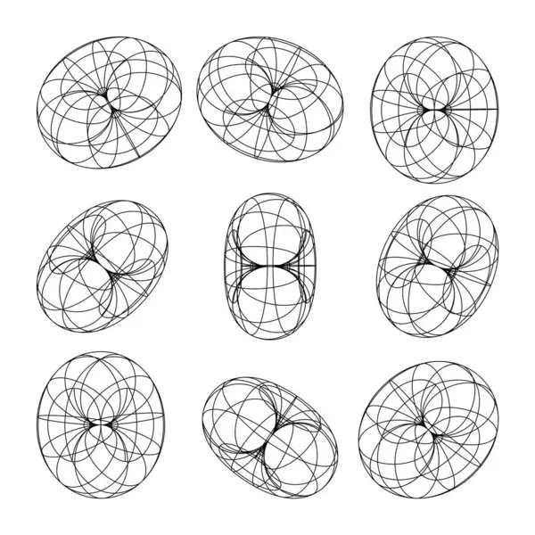 Forme Wireframe Torus Foderato Rete Prospettica Griglia Elementi Geometrici Basso Grafiche Vettoriali