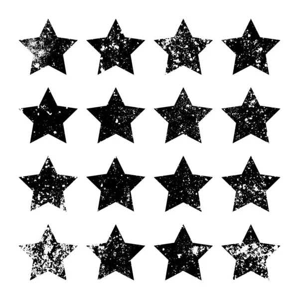 Estrellas Vintage Con Grietas Manchas Signo Viejo Dibujado Mano Forma — Vector de stock